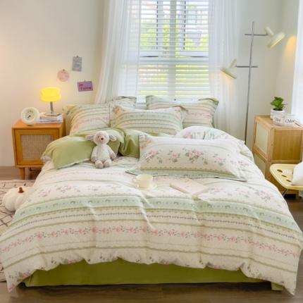 91家纺网 家纺一手货源 找家纺 （总）佰亿莱 2024直播新款小清新印花全棉加厚磨毛四件套