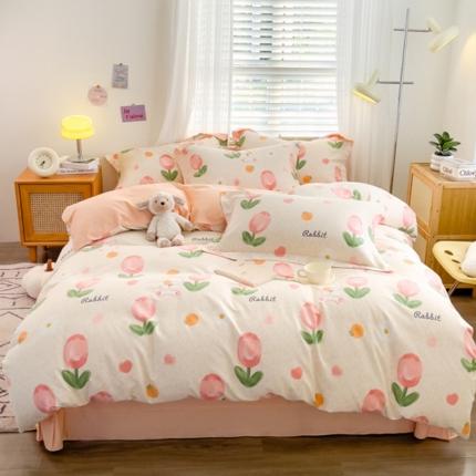 91家纺网 家纺一手货源 找家纺 （总）佰亿莱 2024直播新款小清新印花全棉加厚磨毛四件套