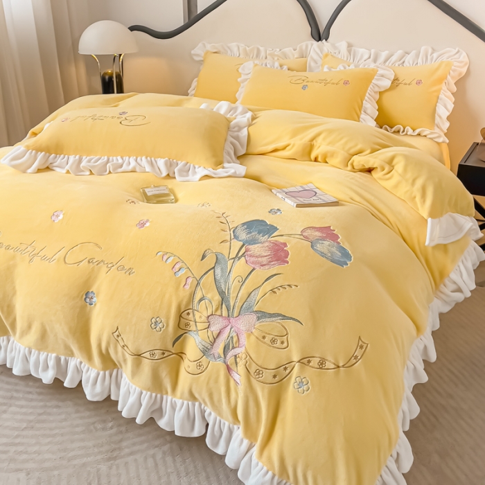 91家纺网 家纺一手货源 找家纺 （总）凯美家居 2023新款牛奶绒刺绣四件套