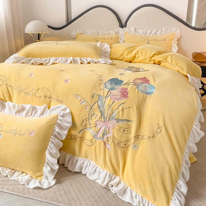 91家纺网 家纺一手货源 找家纺 （总）凯美家居 2023新款牛奶绒刺绣四件套