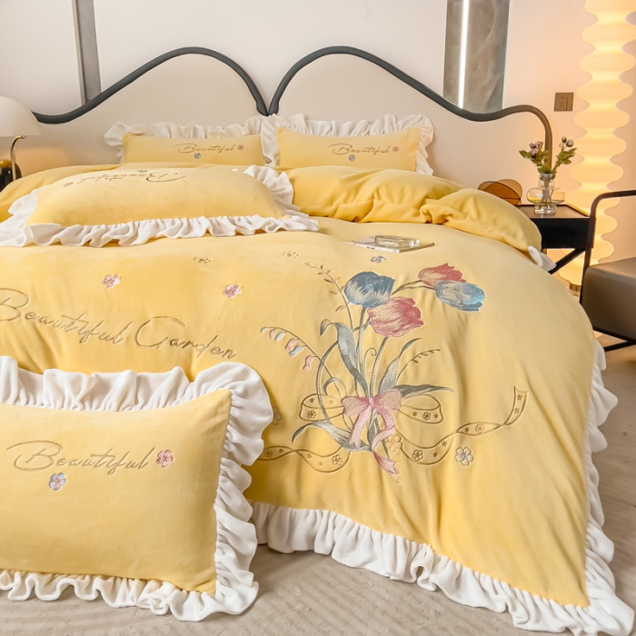 91家纺网 家纺一手货源 找家纺 （总）凯美家居 2023新款牛奶绒刺绣四件套