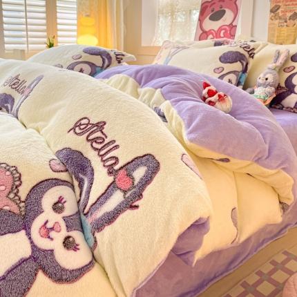 91家纺网 家纺一手货源 找家纺 柒月家居 2023新款迪士尼雪花绒四件套 库洛米