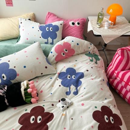 91家纺网 家纺一手货源 找家纺 柚子 2023新款牛奶绒四件套-小众混搭系列 彩云朵