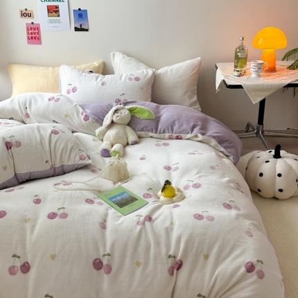 91家纺网 家纺一手货源 找家纺 柚子 2023新款牛奶绒四件套-小众混搭系列 丁香樱桃