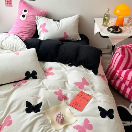 91家纺网 家纺一手货源 找家纺 柚子 2023新款牛奶绒四件套-小众混搭系列 蝴蝶