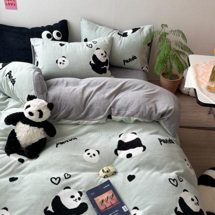 91家纺网 家纺一手货源 找家纺 柚子 2023新款牛奶绒四件套-小众混搭系列 趣味熊猫