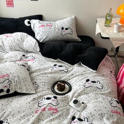 91家纺网 家纺一手货源 找家纺 柚子 2023新款牛奶绒四件套-小众混搭系列 跳跳狗