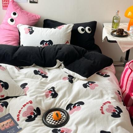 91家纺网 家纺一手货源 找家纺 柚子 2023新款牛奶绒四件套-小众混搭系列 小奶狗