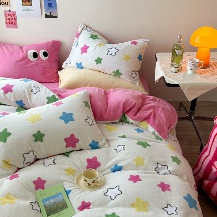 91家纺网 家纺一手货源 找家纺 柚子 2023新款牛奶绒四件套-小众混搭系列 星星点点