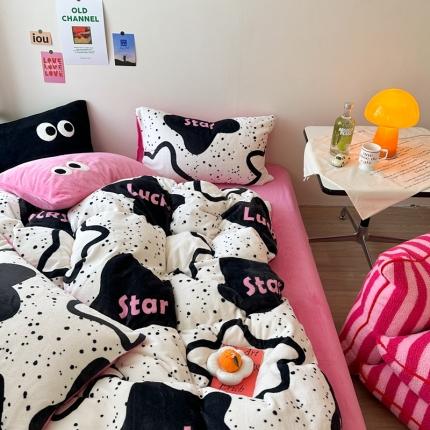 91家纺网 家纺一手货源 找家纺 柚子 2023新款牛奶绒四件套-小众混搭系列 幸运星