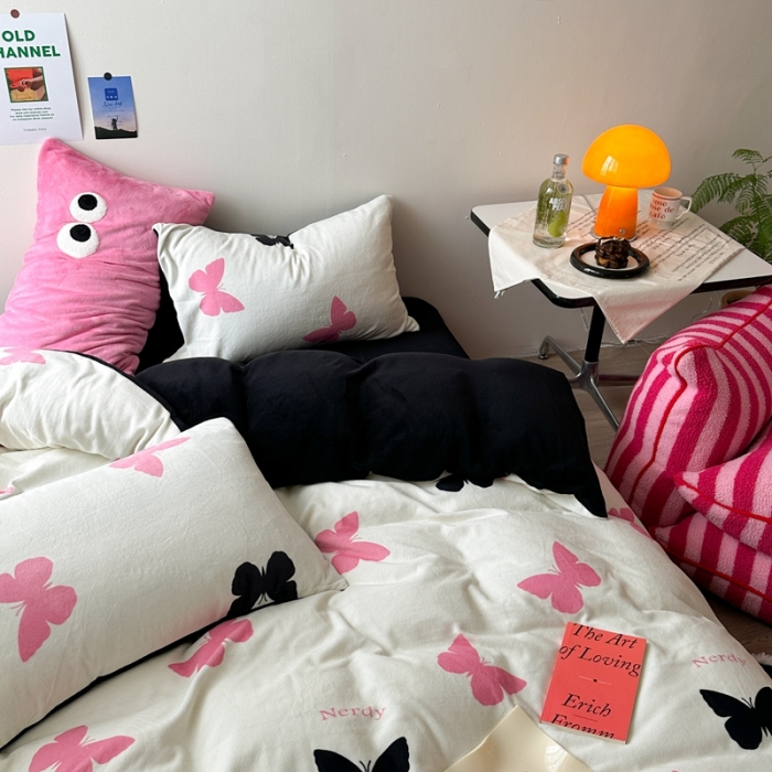 91家纺网 家纺一手货源 找家纺 柚子 2023新款牛奶绒四件套-小众混搭系列 蝴蝶