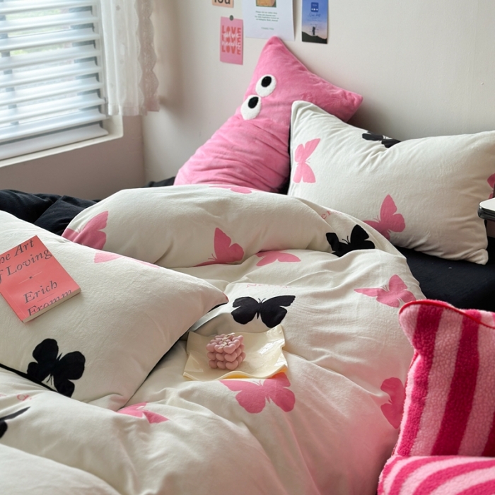 91家纺网 家纺一手货源 找家纺 柚子 2023新款牛奶绒四件套-小众混搭系列 蝴蝶