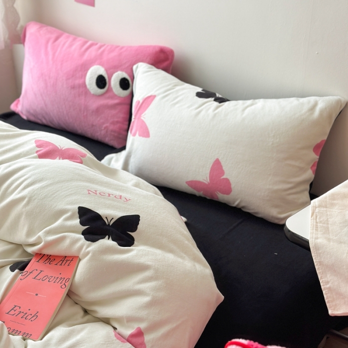 91家纺网 家纺一手货源 找家纺 柚子 2023新款牛奶绒四件套-小众混搭系列 蝴蝶