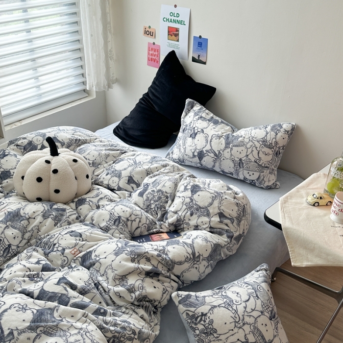 91家纺网 家纺一手货源 找家纺 柚子 2023新款牛奶绒四件套-小众混搭系列 乐园