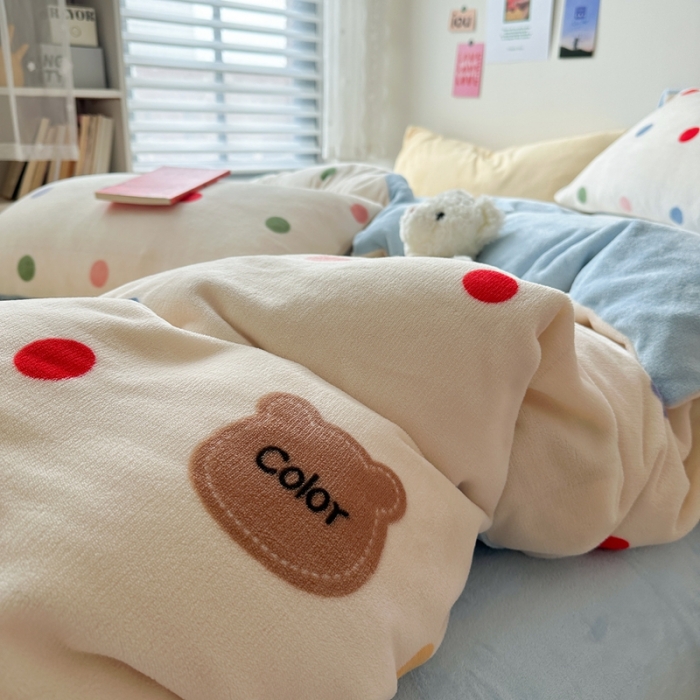 91家纺网 家纺一手货源 找家纺 柚子 2023新款牛奶绒四件套-小众混搭系列 趣多多