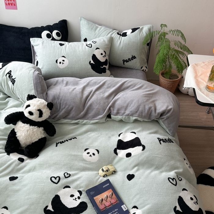 91家纺网 家纺一手货源 找家纺 柚子 2023新款牛奶绒四件套-小众混搭系列 趣味熊猫