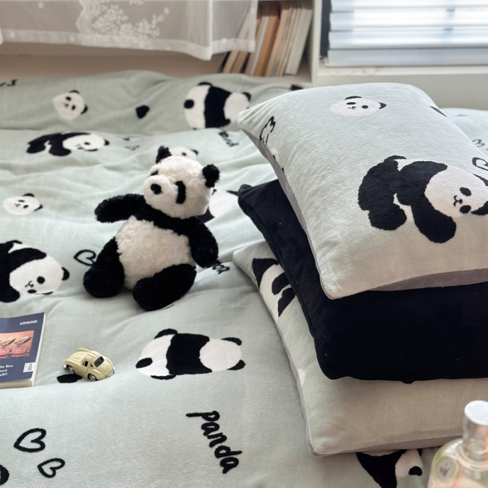 91家纺网 家纺一手货源 找家纺 柚子 2023新款牛奶绒四件套-小众混搭系列 趣味熊猫