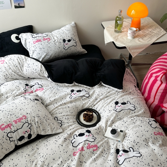 91家纺网 家纺一手货源 找家纺 柚子 2023新款牛奶绒四件套-小众混搭系列 跳跳狗