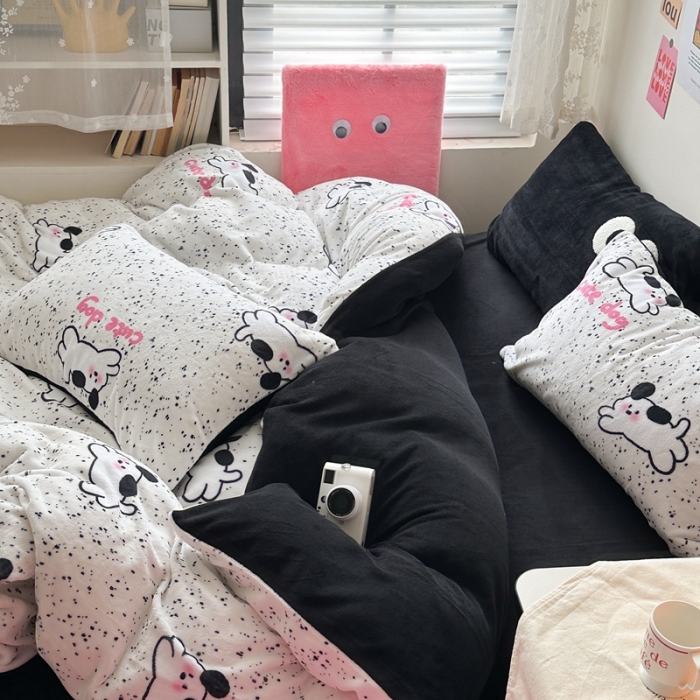 91家纺网 家纺一手货源 找家纺 柚子 2023新款牛奶绒四件套-小众混搭系列 跳跳狗