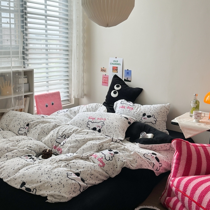 91家纺网 家纺一手货源 找家纺 柚子 2023新款牛奶绒四件套-小众混搭系列 跳跳狗