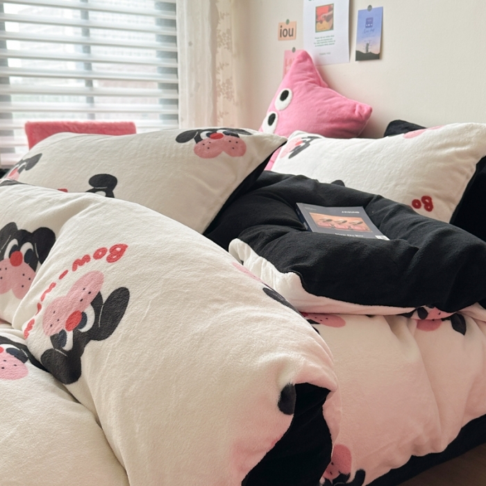 91家纺网 家纺一手货源 找家纺 柚子 2023新款牛奶绒四件套-小众混搭系列 小奶狗