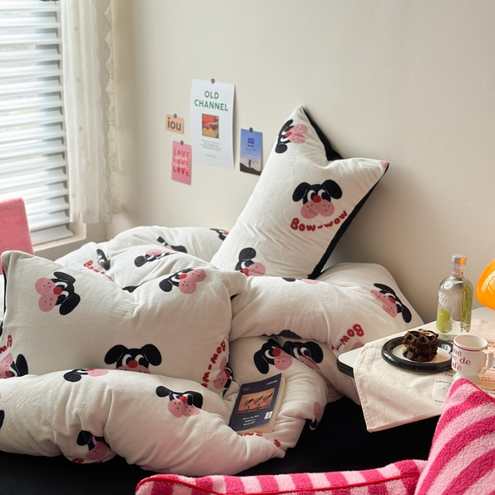 91家纺网 家纺一手货源 找家纺 柚子 2023新款牛奶绒四件套-小众混搭系列 小奶狗