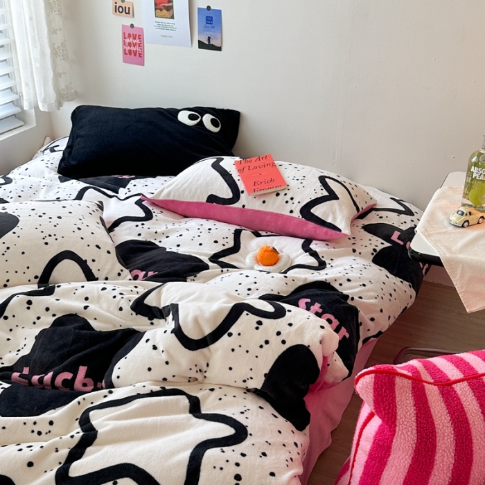 91家纺网 家纺一手货源 找家纺 柚子 2023新款牛奶绒四件套-小众混搭系列 幸运星