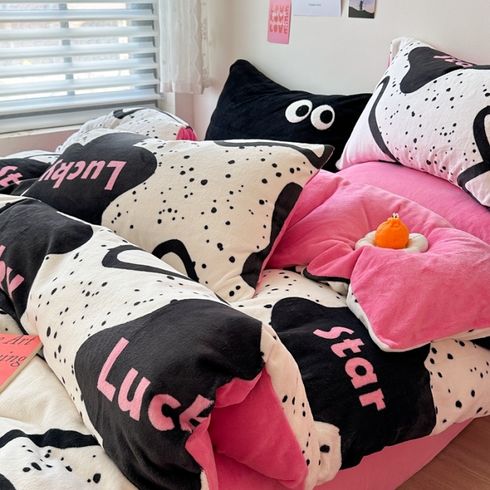 91家纺网 家纺一手货源 找家纺 柚子 2023新款牛奶绒四件套-小众混搭系列 幸运星