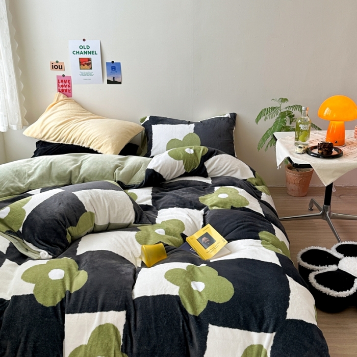 91家纺网 家纺一手货源 找家纺 柚子 2023新款牛奶绒四件套-小众混搭系列 原野