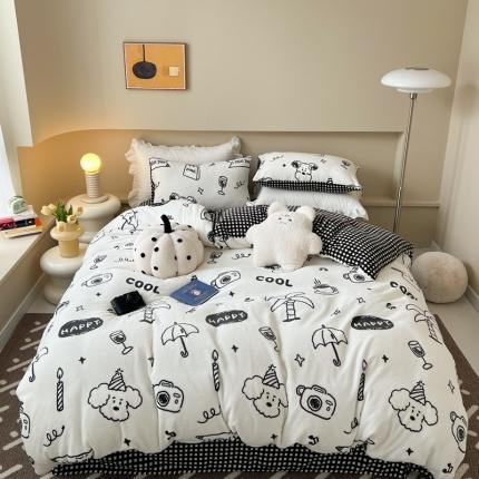 91家纺网 家纺一手货源 找家纺 （总）柚子 2023新款牛奶绒四件套-小清新系列