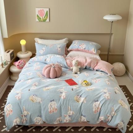 91家纺网 家纺一手货源 找家纺 柚子 2023新款牛奶绒四件套-小清新系列 菲比兔