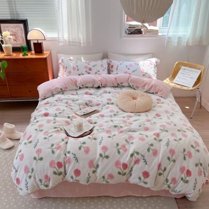 91家纺网 家纺一手货源 找家纺 柚子 2023新款牛奶绒四件套-小清新系列 简依