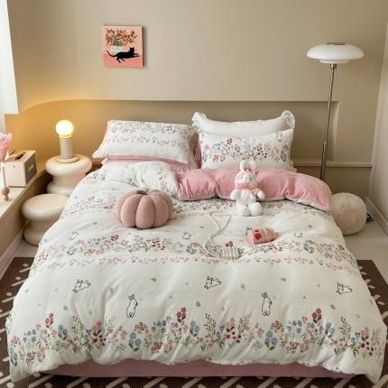 91家纺网 家纺一手货源 找家纺 （总）柚子 2023新款牛奶绒四件套-小清新系列