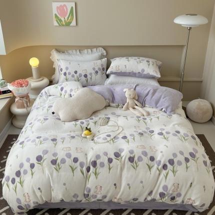 91家纺网 家纺一手货源 找家纺 柚子 2023新款牛奶绒四件套-小清新系列 苏珊