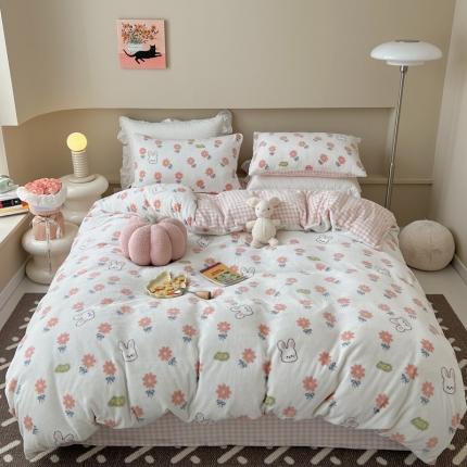 91家纺网 家纺一手货源 找家纺 柚子 2023新款牛奶绒四件套-小清新系列 向日葵