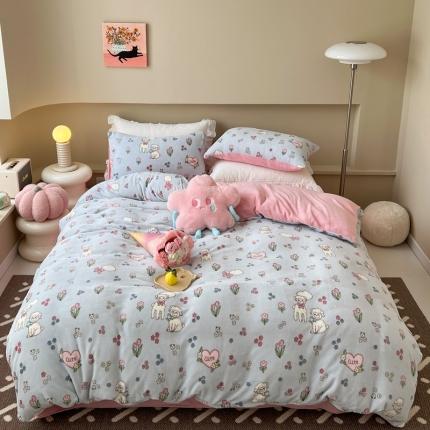 91家纺网 家纺一手货源 找家纺 （总）柚子 2023新款牛奶绒四件套-小清新系列