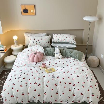 91家纺网 家纺一手货源 找家纺 柚子 2023新款牛奶绒四件套-小清新系列 樱桃艾米