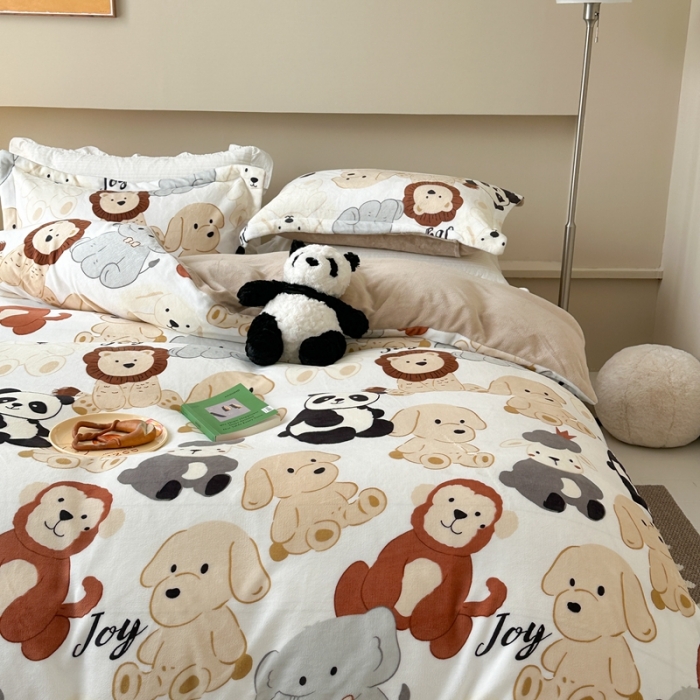 91家纺网 家纺一手货源 找家纺 柚子 2023新款牛奶绒四件套-小清新系列 动物之家