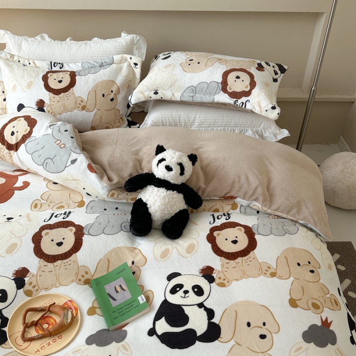 91家纺网 家纺一手货源 找家纺 柚子 2023新款牛奶绒四件套-小清新系列 动物之家