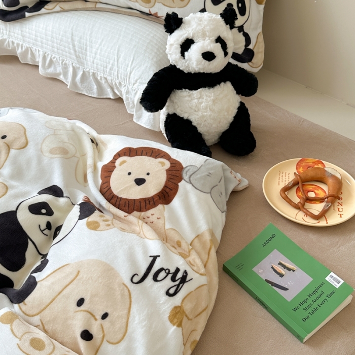 91家纺网 家纺一手货源 找家纺 柚子 2023新款牛奶绒四件套-小清新系列 动物之家