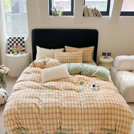 91家纺网 家纺一手货源 找家纺 柚子 2023新款牛奶绒四件套-时尚系列 小香格