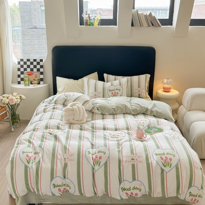 91家纺网 家纺一手货源 找家纺 柚子 2023新款牛奶绒四件套-时尚系列 好心情