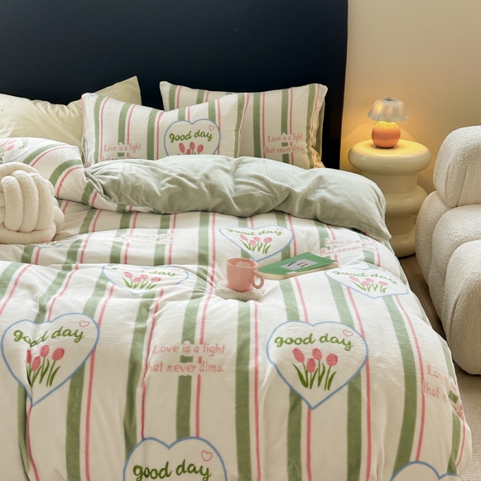 91家纺网 家纺一手货源 找家纺 柚子 2023新款牛奶绒四件套-时尚系列 好心情