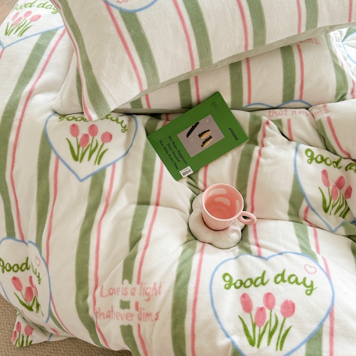 91家纺网 家纺一手货源 找家纺 柚子 2023新款牛奶绒四件套-时尚系列 好心情