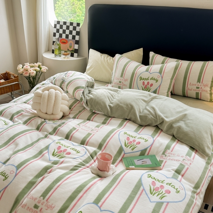 91家纺网 家纺一手货源 找家纺 柚子 2023新款牛奶绒四件套-时尚系列 好心情