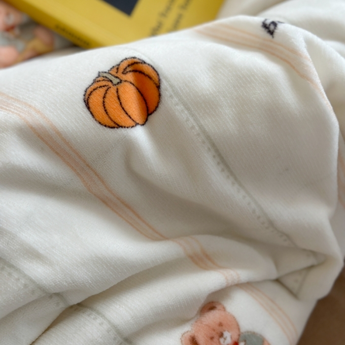 91家纺网 家纺一手货源 找家纺 柚子 2023新款牛奶绒四件套-复古花卉系列 南瓜熊