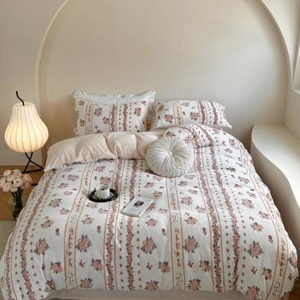 91家纺网 家纺一手货源 找家纺 柚子 2023新款牛奶绒四件套-复古花卉系列 花园