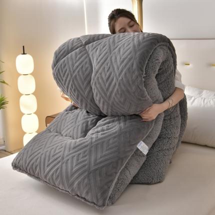 南北家居 2024新款牛奶绒羊羔绒纯色加厚保暖冬被 高级灰