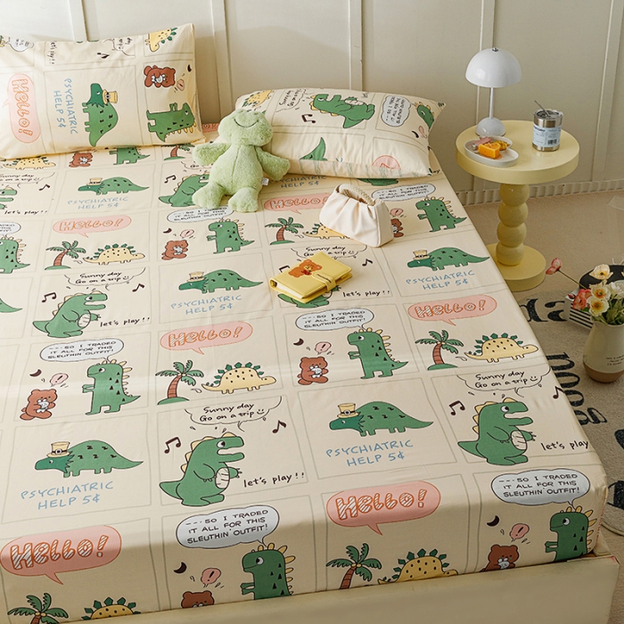 91家纺网 家纺一手货源 找家纺 麦伦 2023新款全棉单品A版单床单床笠-单床笠 单品床笠-恐龙萌游记