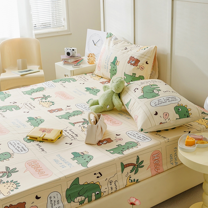 91家纺网 家纺一手货源 找家纺 麦伦 2023新款全棉单品A版单床单床笠-单床笠 单品床笠-恐龙萌游记